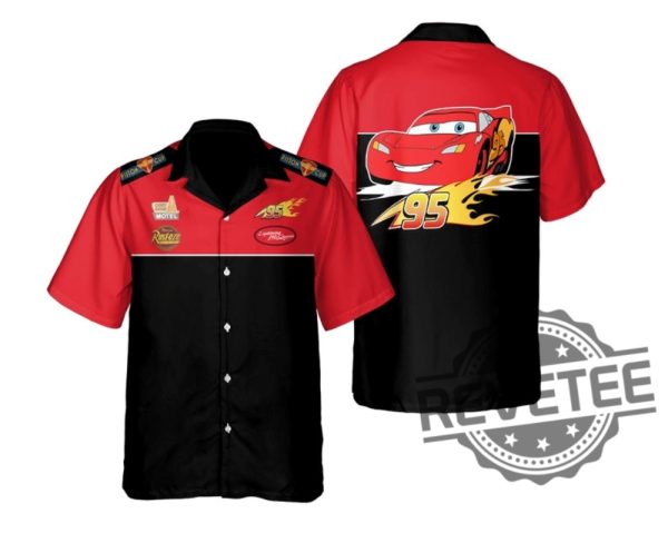 Lightning Mcqueen 95 Hawaiian Shirt Piston Cup Champion Disney World Disneyland Lightning Mcqueen Button Up Shirt Gift For Fan Unique revetee 1