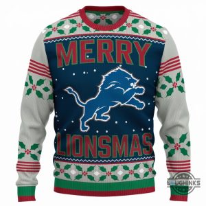 merry lionsmas artificial wool sweatshirt football detroit lions merry christmas 2024 ugly sweater laughinks 1