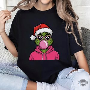 retro christmas grinch shirt pink whimsical merry grinchmas tshirt pink balloon bubble gum grinch graphic tee laughinks 5