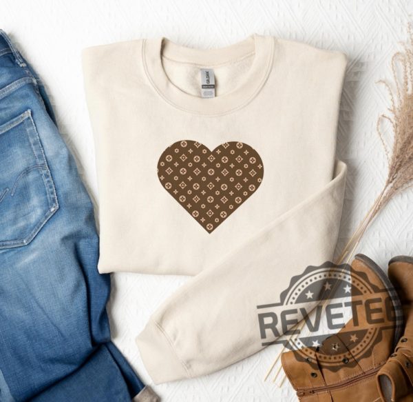 Louis Vuitton Chic Heart Sweatshirt Hoodie Shirt Valentines Day Sweatshirt Gift For Her Louis Vuitton Lover Sweatshirt Shirt Unique revetee 2