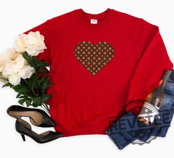 Louis Vuitton Chic Heart Sweatshirt Hoodie Shirt Valentines Day Sweatshirt Gift For Her Louis Vuitton Lover Sweatshirt Shirt Unique revetee 3