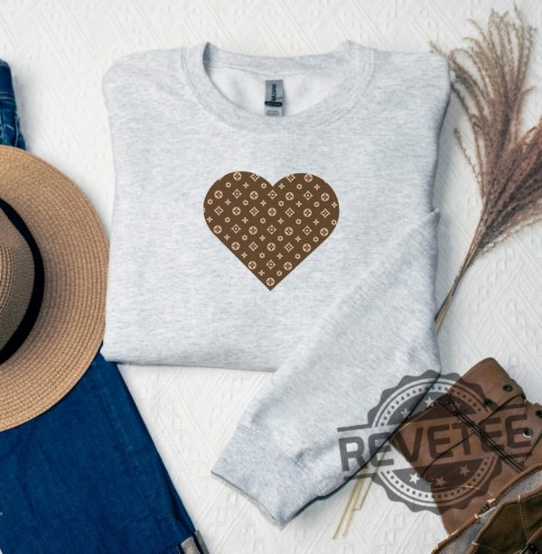 Louis Vuitton Chic Heart Sweatshirt Hoodie Shirt Valentines Day Sweatshirt Gift For Her Louis Vuitton Lover Sweatshirt Shirt Unique revetee 5