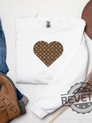 Louis Vuitton Chic Heart Sweatshirt Hoodie Shirt Valentines Day Sweatshirt Gift For Her Louis Vuitton Lover Sweatshirt Shirt Unique revetee 6