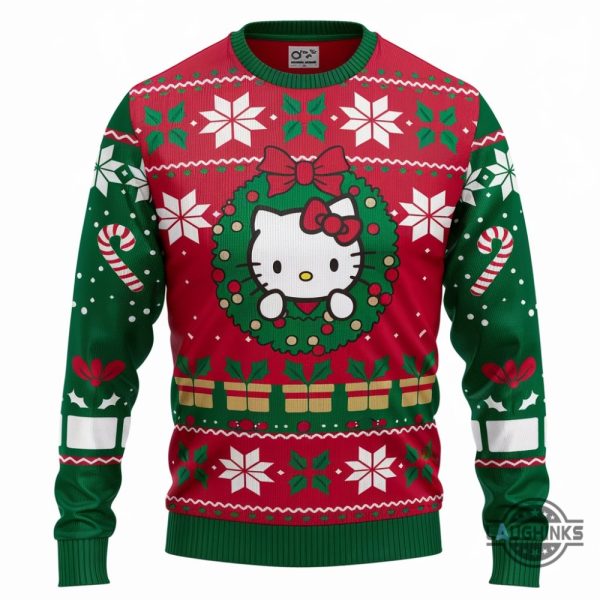 sanrio hello kitty red and green wreath christmas sweater new 2024