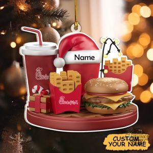 chick a fil a logo wooden christmas ornament custom name fast food chicken xmas tree decor holiday keepsake gift laughinks 2