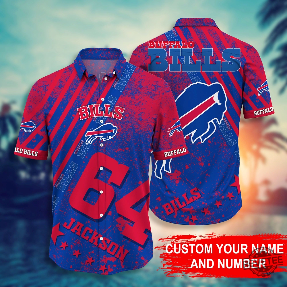 Buffalo Bills Nflpersonalized Custom Name Number Hawaiian Shirt Button Up Shirt Unique Gift For Fan revetee 1