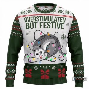 possum overstimulated but festive ugly christmas sweater