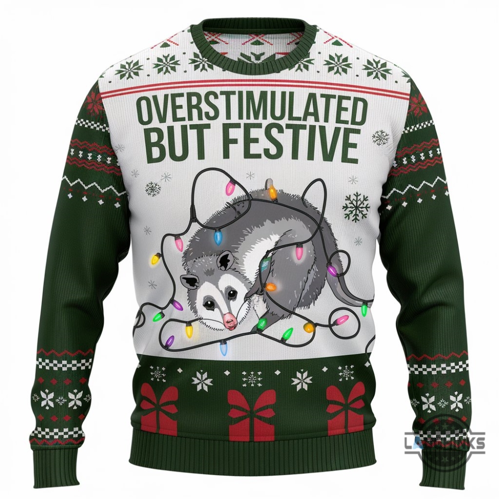 Possum Overstimulated But Festive Ugly Christmas Sweater