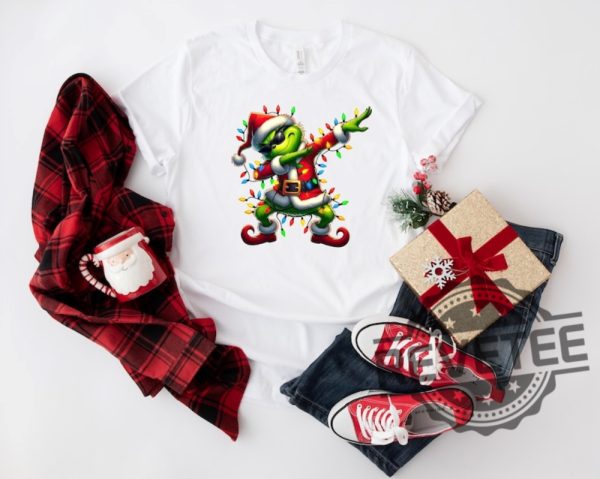 Christmas Lights Santa Dab Grinch Shirt Hoodie Sweatshirt Grinchmas Shirt Gift For Him Gift For Her Unique revetee 2