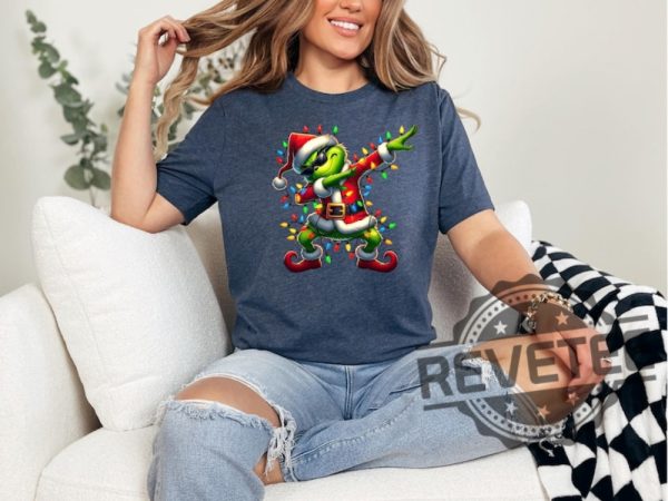 Christmas Lights Santa Dab Grinch Shirt Hoodie Sweatshirt Grinchmas Shirt Gift For Him Gift For Her Unique revetee 3