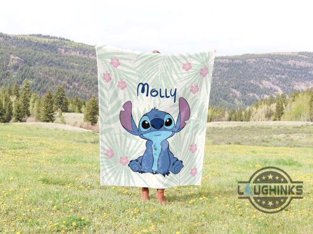 Custom Kids Name Stitch Blanket Personalized Lilo And Stitch Baby Blanket Throw Sherpa Fleece Merry Stitchmas Gift