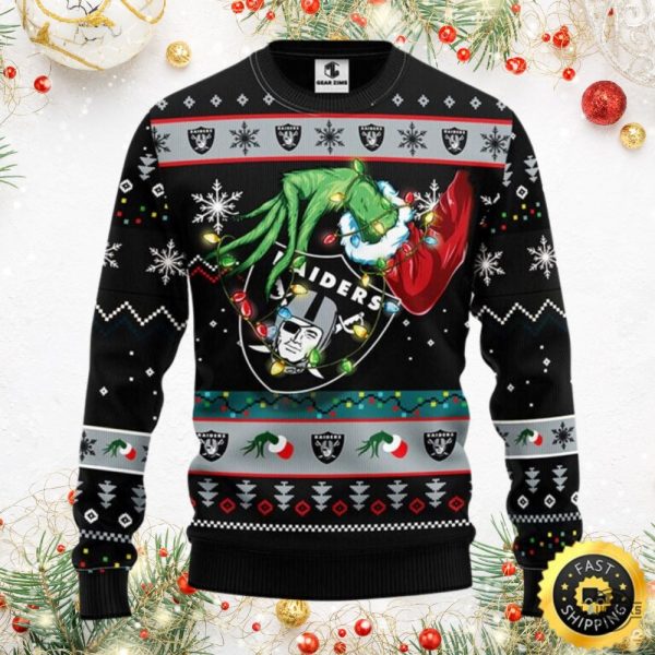 oakland raiders grinch christmas ugly sweater 2024