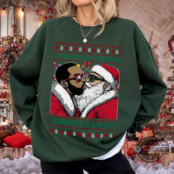 i saw diddy kissing santa claus shirt funny party viral music baby oil diddler meme ugly christmas sweater t shirt laughinks 2