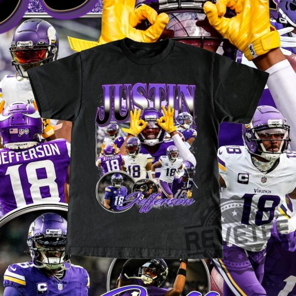 Vintage Justin Jefferson Minnesota Vikings Shirt Hoodie Sweatshirt 90S Graphic Tee Nfl Gift Minnesota Vikings Team T Shirt Gifts For Fan Unique revetee 2