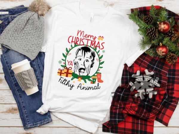 Merry Christmas Ya Filthy Animal Sweatshirt Tshirt Hoodie Retro Xmas Crewneck Gifts Home Alone Christmas Shirts Gift For Wife Husband Son Daughter revetee 2