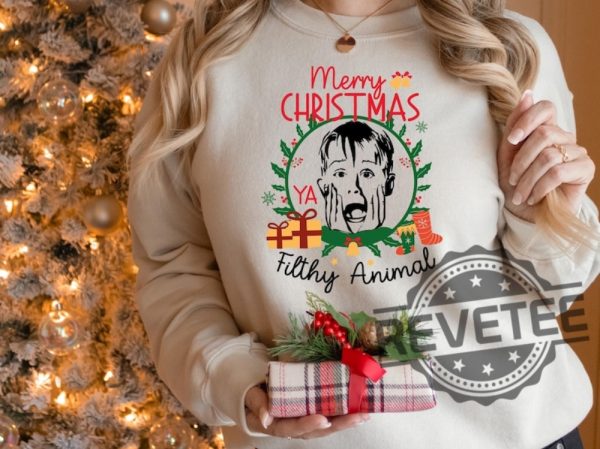 Merry Christmas Ya Filthy Animal Sweatshirt Tshirt Hoodie Retro Xmas Crewneck Gifts Home Alone Christmas Shirts Gift For Wife Husband Son Daughter revetee 3