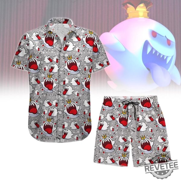 Super Mario Boo Button Shirt Hawaiian Shirt And Short Mario Summer Pants Gift For Him Gifts For Men Unique revetee 1