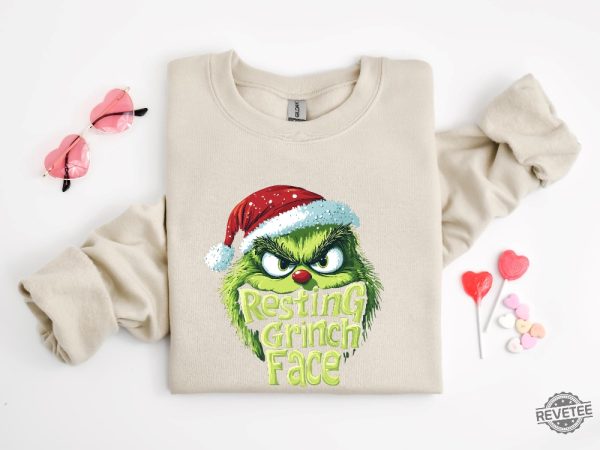 Resting Grinch Face Shirt Sweatshirt Hoodie Funny Grinch Christmas Tshirt Grinchmas Tee Gift For Men Women Daughter Son Unique revetee 3