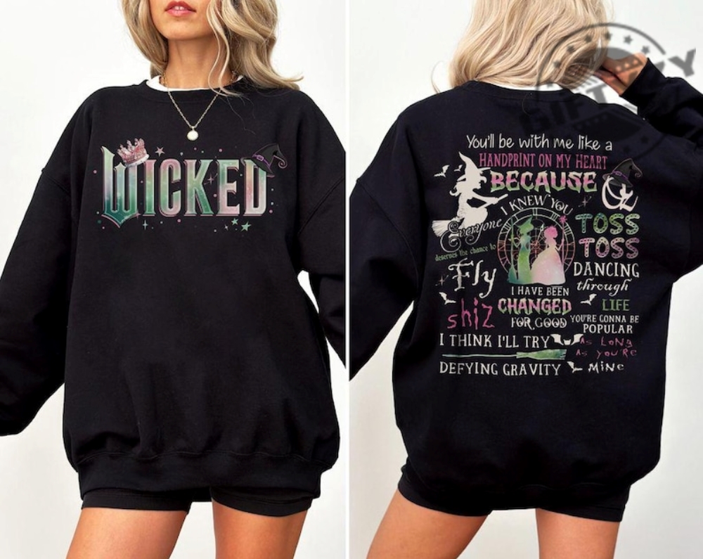 Wicked Movie 2Sided Shirt Defy Gravity Broomstick Magic Wand Sweatshirt Witch Pink And Green Tshirt Wizard Movie Fan Tee Wizard Hoodie