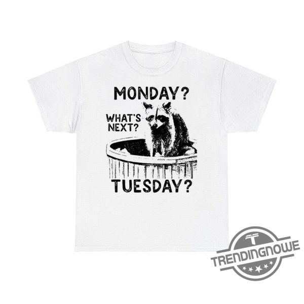Monday Whats Next Tuesday Raccoon Shirt Hilarious And Relatable Design For Everyday Wear trendingnowe 1