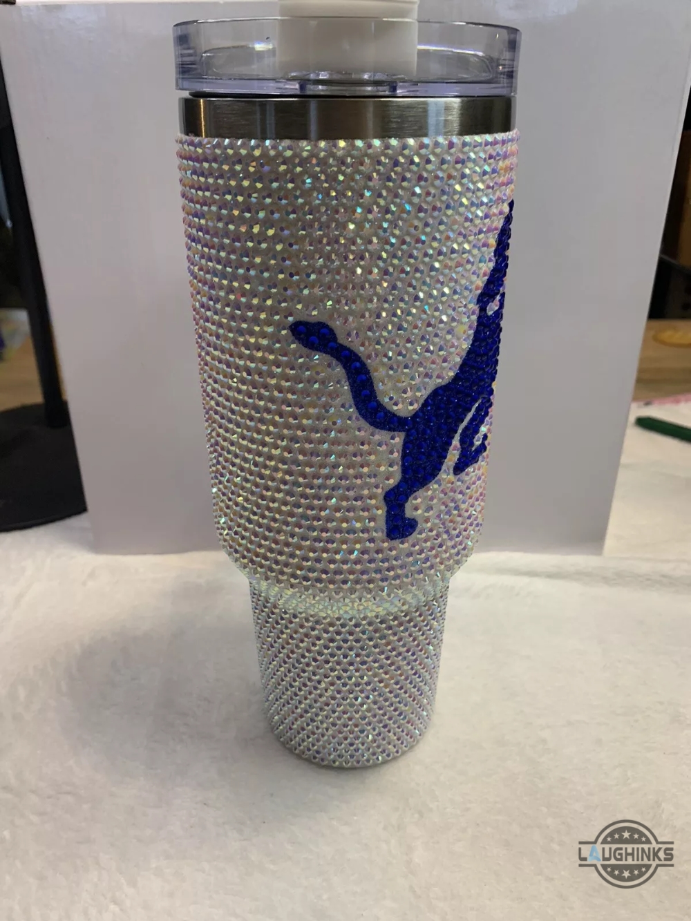 Detroit Lions Bedazzled Rhinestone Diamond Logo Tumbler 40Oz