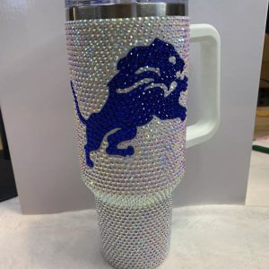 detroit lions bedazzled rhinestone diamond logo tumbler 40oz