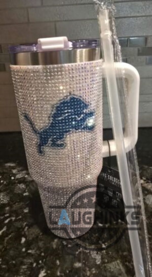 detroit lions bedazzled rhinestone diamond logo tumbler 40oz