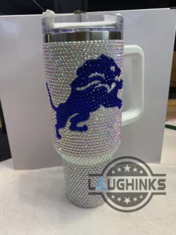 detroit lions bedazzled rhinestone diamond logo tumbler 40oz