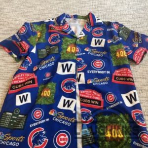 chicago cubs wrigley field hawaiian shirt stadium giveaway blue replica