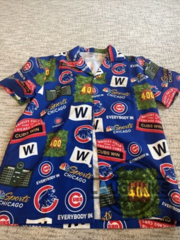 chicago cubs wrigley field hawaiian shirt stadium giveaway blue replica