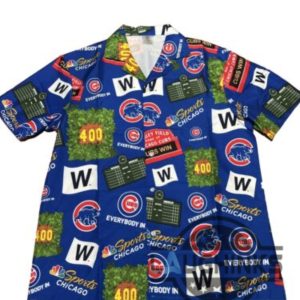 chicago cubs wrigley field hawaiian shirt stadium giveaway blue replica