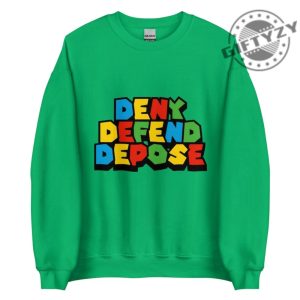 Deny Defend Depose Bold Statement Tee Colorful Protest Sweater Mario Font Hoodie Activist Graphic Sweater For Unisex Casual Wear giftyzy 3