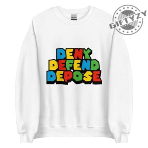 Deny Defend Depose Bold Statement Tee Colorful Protest Sweater Mario Font Hoodie Activist Graphic Sweater For Unisex Casual Wear giftyzy 4