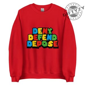 Deny Defend Depose Bold Statement Tee Colorful Protest Sweater Mario Font Hoodie Activist Graphic Sweater For Unisex Casual Wear giftyzy 5