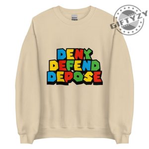 Deny Defend Depose Bold Statement Tee Colorful Protest Sweater Mario Font Hoodie Activist Graphic Sweater For Unisex Casual Wear giftyzy 8