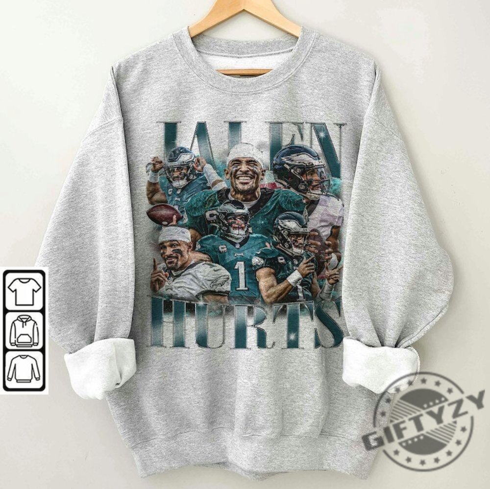 Jalen Hurts Shirt Football American Graphic Vintage Tshirt Football 90S Bootleg Inspired Gift Fan Unisex Shirt Hoodie Sweatshirt