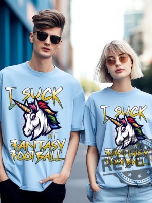 Unicorn I Suck At Fantasy Football Shirt Hoodie Sweatshirt Game Day Shirts American Football Season Football Mom Tee Gift For Fan Fantasy Champion revetee 1 7