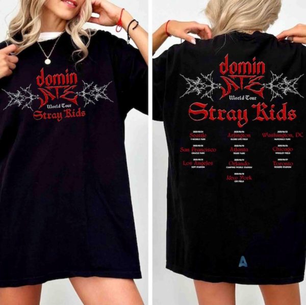 stray kids dominate world tour 2025 2 sided shirt