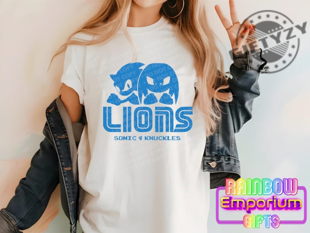 Sonic  Knuckles Lions Tshirt Detroit Fan Sweatshirt Custom Sports Apparel