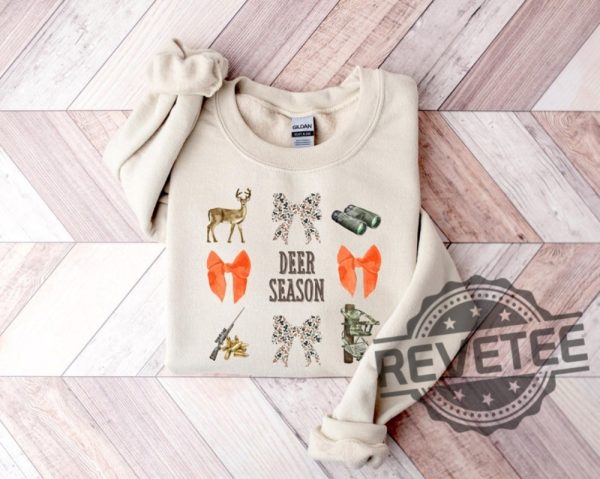 Girly Deer Season Hunting Sweatshirt Hoodie Tshirt Tee Gift For Lover Camouflage Bows Shirts Womens Hunting Sweatshirts Deer Lease Shirts revetee 1