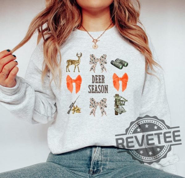 Girly Deer Season Hunting Sweatshirt Hoodie Tshirt Tee Gift For Lover Camouflage Bows Shirts Womens Hunting Sweatshirts Deer Lease Shirts revetee 1 2