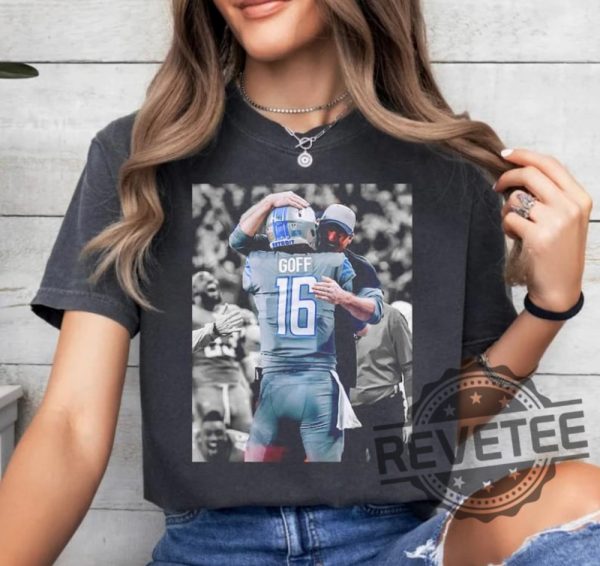 Vintage Dan Campbell And Jared Goff Hugging Retro Tshirt Hoodie Sweatshirt Tee Gift For Fan Detroit Lions Head Coach American Unique revetee 1