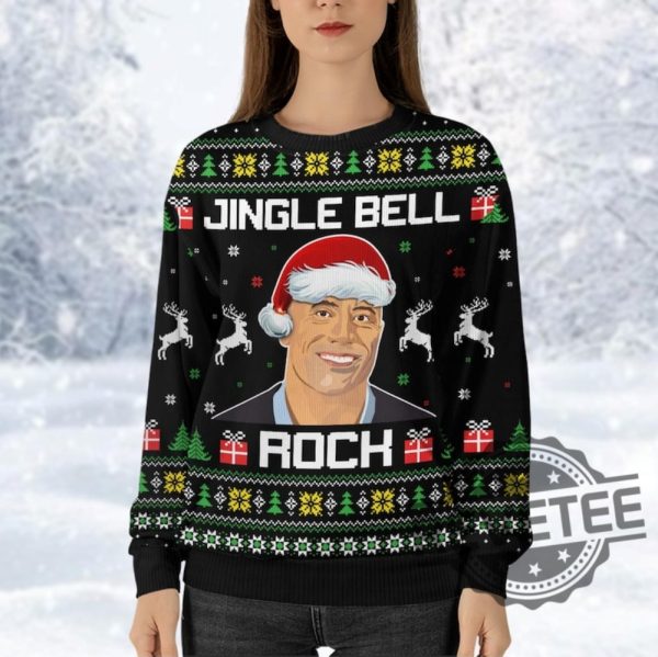 Christmas Dwayne Johnson Ugly Sweater Jingle Bell Christmas Sweatshirt Rock Christmas Shirts Family Kid Adult Sweaters Gift For Fan Unique revetee 1 1