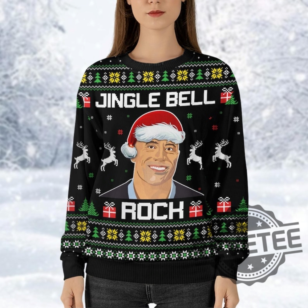 Christmas Dwayne Johnson Ugly Sweater Jingle Bell Christmas Sweatshirt Rock Christmas Shirts Family Kid Adult Sweaters Gift For Fan Unique