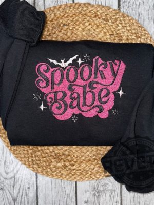 Spooky Babe Embroidered Crewneck Tshirt Hoodie Funny Halloween Sweater Spooky Baby Pink Halloween Shirts Barbie Trendy Sweater Hoodies revetee 1 1