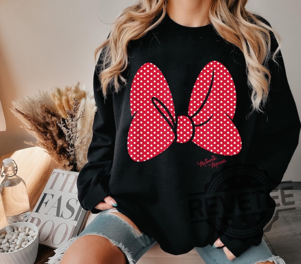 Minnie Mouse Bow Shirt Hoodie Sweatshirt Minnie Polka Dot Print Classic Bow Tshirt Mickey And Friends Tee Disney Family Vacation Unique