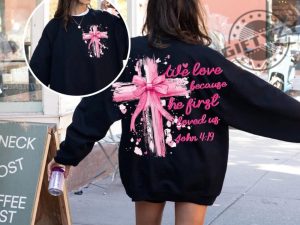 Coquette Jesus Valentine Cross Bow Shirt Christian Valentine Tshirt He Loved Us First Hoodie Jesus Loves You Sweatshirt Pink Valentine Jesus Valentine Bow Gift giftyzy 3