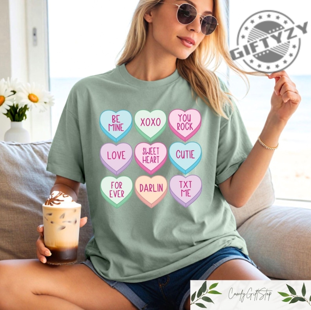 Candy Hearts Valentines Shirt Teacher Valentines Day Sweatshirt Candy Hearts Graphic Tees Cute Valentines Day Outfit Gift For Girls