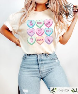 Candy Hearts Valentines Shirt Teacher Valentines Day Sweatshirt Candy Hearts Graphic Tees Cute Valentines Day Outfit Gift For Girls giftyzy 3