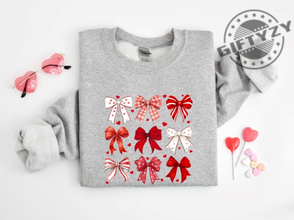 Coquette Valentine Heart Bow Sweatshirt Retro Valentine Shirt Valentines Day Bow Hoodie Coquette Bow Tshirt Bow Valentine Gifts